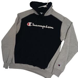 Champion Eco Authentic Hoodie M Spellout Dark Navy/Gray Logo Sport